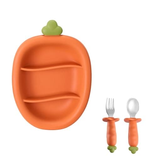 Cozy Rock Silicone Suction Plate with Fork & Spoon, Baby Feeding Set for BLW, Divided Plate, BPA-Free Silicone Tableware for Toddlers