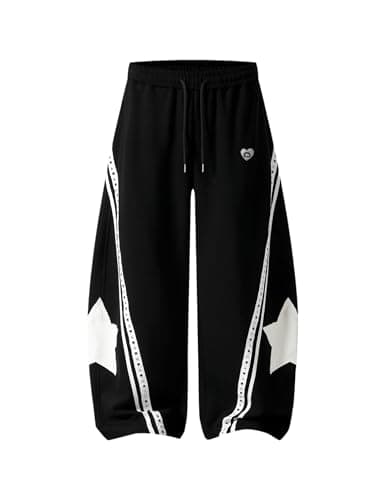 Aelfric Eden Baggy Barrel Sweatpants Womens Star Graphic Striped Wide Leg Lounge Pants Elastic Waist Y2k Unisex Trousers Black - Image 1