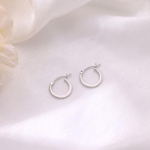 Gacimy Small Silvertone Hoop Earrings for Women 14k White Gold Plated, Hypoallergenic Silvertone Earrings Hoops 15mm - Thumbnail 6