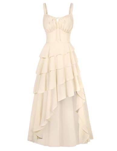 Scarlet Darkness Women's Ruffled Renaissance Corset Dress Pirate Gothic Dresses Summer Boho Fairycore Sundress Ivory XL - Image 1