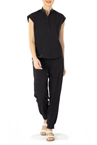 Bovchies Scrubs for Women Set - Sleeveless Stand Collar Scrub Top & Drawstring Jogger Pants, Scrub Set for Nurse Workwear, Black Scrubs Sets for Women XL - Image 1