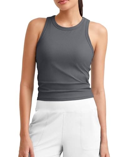 G4Free Women's Yoga Tops Athletic Racerback Tank Soft Breathable Stretchy Slim Fit for Gym Workout Pilates Running (Dark Gray,S) - Image 1