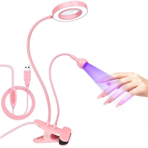 AORAEM LED UV Nail Lamp: Double-Headed Gooseneck Lamp for Gel Nails, LED Flash Cure Lamp with 6X Magnifier Home DIY Salon, Pink - Image 1