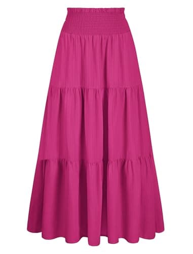 Arolina Women's Maxi Skirt Summer Flowy Aline Vacation Long Skirts Trendy Smocked High Waisted Texture Midi Skirts Hot Pink S - Image 1