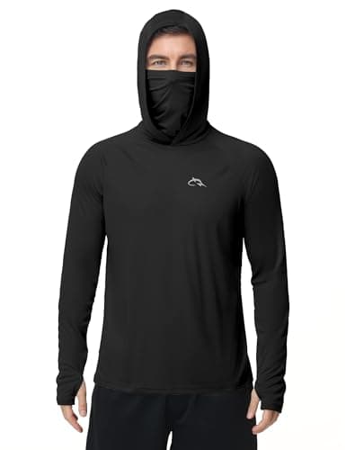 FISHEAL Men's UPF 50+ Sun Hoodie, UV Protection Quick Dry Long Sleeve Fishing Shirts, Hooded Rash Guard Hiking with Mask