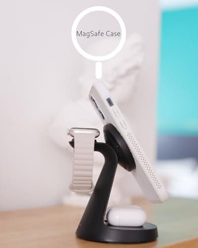 Wireless Charger Compatible with Mag-Safe,3 in 1 Charging Station for iPhone17/16/15/14/13/12 Series, Apple Watch,AirPods,15W Fast Charging (USB-C Adapter Included) - Thumbnail 6