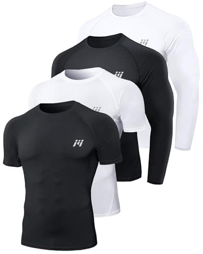 4 Pack Men’s Compression Shirts Short/Long Sleeve Workout Shirt, Quick Dry Top Baselayer Athletic Shapewear Undershirts for Men - Image 1