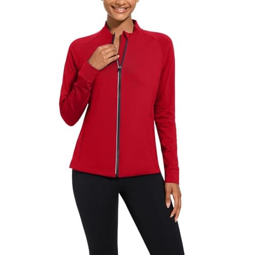 bpbtti Women's Polar Fleece Zip Up Workout Jackets with Pockets Slim Fit Cottony Soft Jacket for Running Athletic Yoga (Red,Medium)