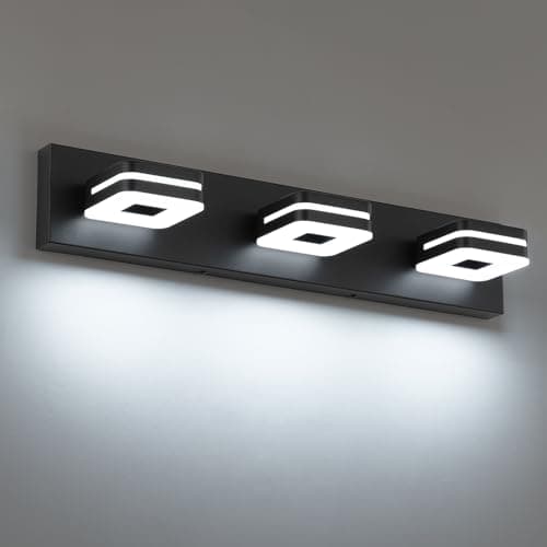 7Degobii Modern LED Bathroom Vanity Light Dimmable Matte Black 3-Light Fixture 18W 24" Wall Light Day Light 5500K 110V AC