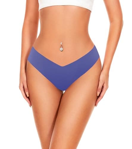 Hellopopgo Seamless Thongs For Women V-waisted No Show Thong Seamless Panties Breathable Comfortable Underwear Womens 6-Pack,Large - Thumbnail 2