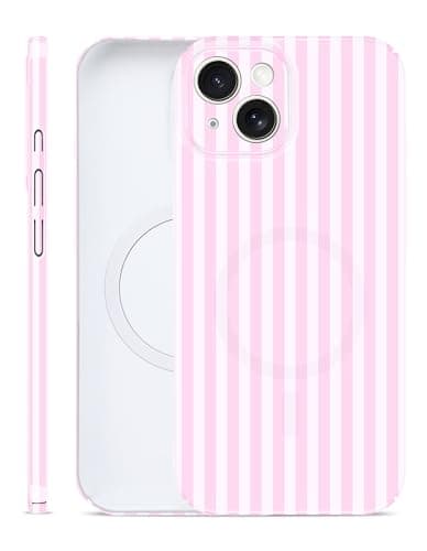 Aitipy Magnetic Striped Phone Case for iPhone 13, Compatible with MagSafe, Cute Stripe Fashion Aesthetic Soft TPU Slim Shockproof Protective Phone Cover for Women Girls-Pink - Image 1