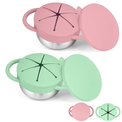 KLCKH 2-Pack Stainless Steel Snack Cup for Toddlers Spill-Proof, Baby Food Containers with Removable Silicone Lids & Handles | Dishwasher Safe, BPA-Free On-the-Go Kids Snack Containers Box