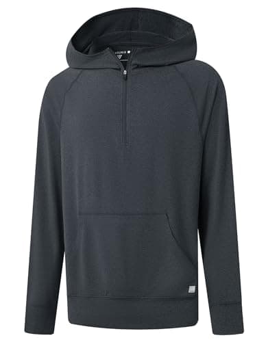 M MAELREG Mens Hoodie Pullover Performance Dry Fit Lightweight Quarter Zip Workout Sport Golf Hooded Sweatshirt Men Dark Grey Heather - Image 1