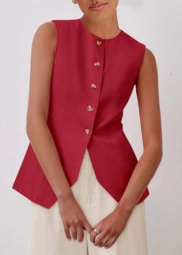 KIRUNDO Vest Tops for Women Trendy Dressy Business Casual Outfits 2026 Summer Sleeveless Fitted Blazer Work Suit Waistcoat(Red, Medium) - Thumbnail 3