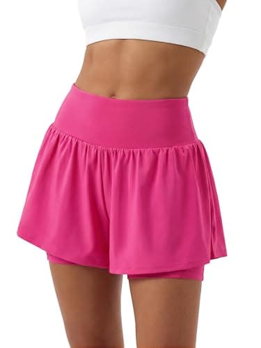 Stelle Women 2 in 1 Running Shorts Flowy Athletic Short High Waisted Workout Tennis Gym Short with Liner Pockets (Dreamhouse, M) - Image 1