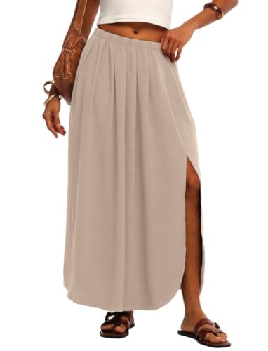 HiMONE Womens Maxi Skirts High Waisted Flowy A Line Long Skirt for Brunch Weekend Outfits 2026 Apricot - Image 1