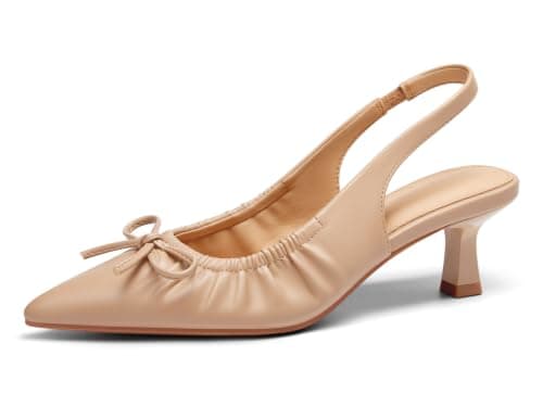 Coutgo Womens Slingback Low Kitten Heels Bow Pumps Work Party Dress Shoes - Image 1