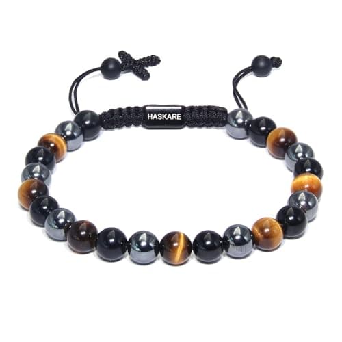 Multi Protecion Gifts for Men - Tiger Eye Black Obsidian Bracelet, Healing Crystal Energy Stone Jewelry, Stuffers for Dad Husband Grandpa, Handmade Birthday Gifts for Him Father's Day Anxiety Relief