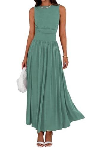 BTFBM Summer Maxi Dresses for Women 2026 Spring Sleeveless Casual Ruched High Waisted Long Sundress Flowy Beach Dress(Sage Green, XX-Large) - Image 1
