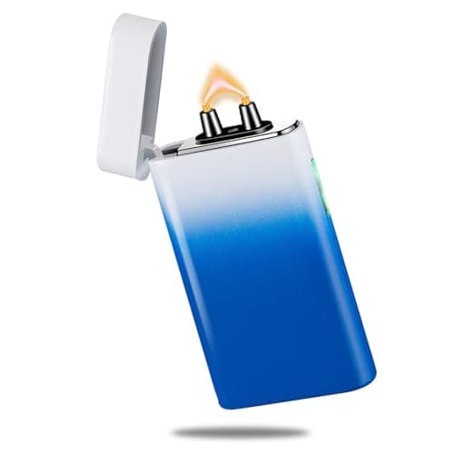 RSBYE Plasma Lighter Rechargeable USB C Electric Torch Lighter Big Arc Electric Lighters Dual Flame Cool Lighters with Upgrade Battery Safety Switch for Candles, Fireworks, Incense (BlueWhite)