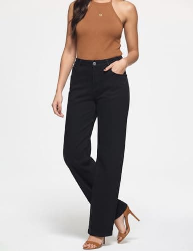ZPIUO Straight Leg Jeans for Women - High Waisted Wide Leg, Y2K Loose Fit Denim Pants with Pockets 90s Black, Size 10 - Thumbnail 4