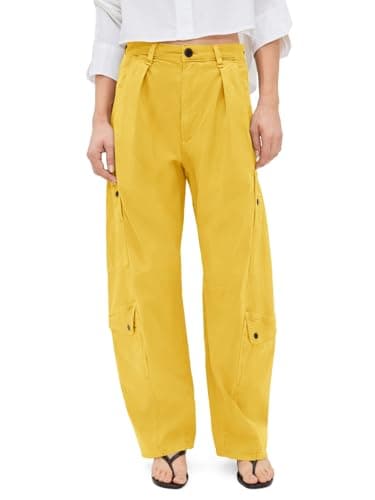 Aoysky Womens Wide Leg Barrel Pants Elastic High Waisted Casual Trendy Loose Baggy Trousers with Pockets Mustard - Image 1