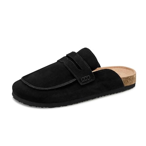StillFancxy 100% Genuine Leather Clogs for Women Non-Slip Platform Mules & Suede Clogs for Women Comfort Slippers with Arch Support Black - Image 1