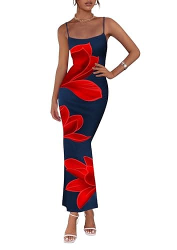 PRETTYGARDEN Womens Floral Maxi Dress Summer 2026 Sexy Spaghetti Strap Slip Bodycon Mesh Beach Vacation Dresses(Navy,XX-Large) - Image 1