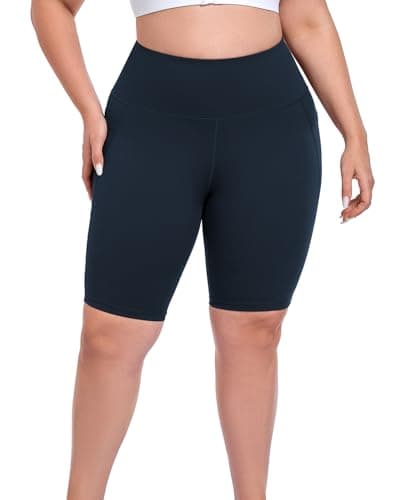Plus Size Biker Shorts for Women with Pockets, Tummy Control Spandex Athletic Workout Gym Yoga Compression Shorts Navy Blue, High Waist Stretch Long Anti Chafing Knee Length Under Dress Shorts 4xl - Thumbnail 2