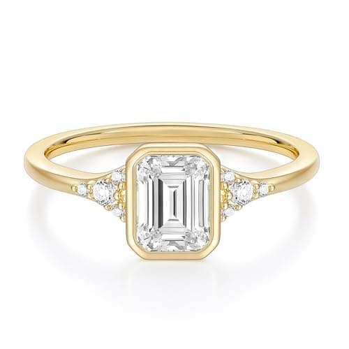 EAMTI 2CT Engagement Rings for Women Emerald Cut Cubic Zirconia Wedding Bands Travel Bezel Ring 14K Gold Plated Size 8 - Image 1