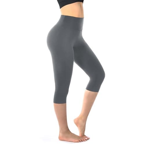 Walifrey Capri Leggings for Women, Buttery Soft High Waisted Leggings for Gym Yoga Workout (Grey LXL) - Image 1