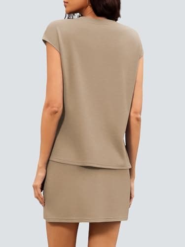 Casly Lamiit Two Piece Outfits for Women Summer Skort Sets Dressy Casual Holiday Golf Matching Sets Going Out Active Wear Workout Jogger Sets Camel L - Thumbnail 5