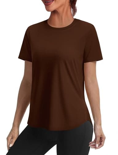 Alaroo Womens T Shirts Sun Protection Quick Dry Short Sleeve Womens Workout Tops for Gym Running Hiking Yoga Pilates Brown L - Image 1