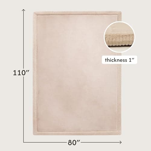 Hakuna Matte CloudSoft Baby Play Mat for Floor 80" x 110" Beige – Coral Velvet Memory Foam Rug for Crawling & Cozy Play – Non-Slip, Water-Resistant, Easy-CareTummy Time Mat, Playmat for Playpen - Thumbnail 2