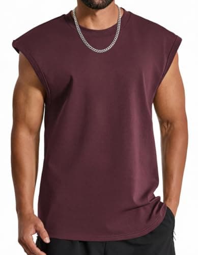 COOFANDY Mens Sleeveless Tank Tops Summer Muscle Tee Shirts Casual Stylish Gym Relax Tees for Vacation Dark Red XX-Large - Image 1