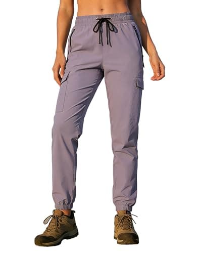 Womens Joggers Cargo Hiking Pants 4 Pockets Water Resistant Quick Dry UPF 50+ Lightweight Elastic Waist Drawstring Casual Work Travel Golf Jogging Purple S - Image 1