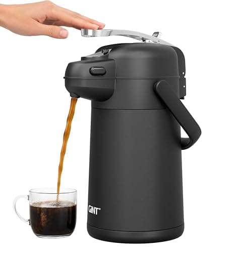 GiNT 2.2L Airpot Coffee Dispenser with Pump, Insulated Coffee Carafe for Hot Liquids, Stainless Steel Vacuum Insulated Pump Dispenser for Home Office Small Commercial Outdoor Use(74oz)