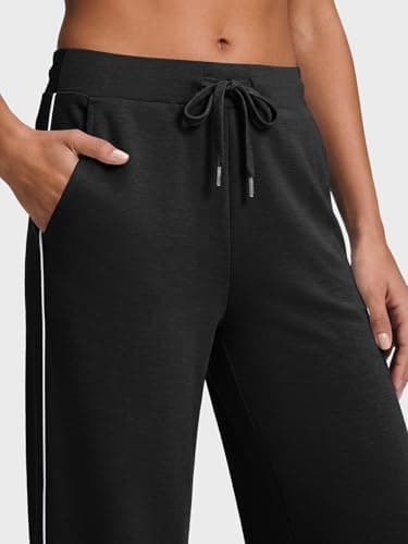 Casly Lamiit 2 Piece Sets for Women Summer Travel Outfits V Neck Half Zip Lapel Tank Top Striped Wide Leg Pants Matching Sets Sweatsuits Black S - Thumbnail 3