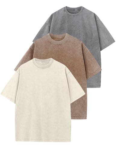 Yimoon Oversized Tshirts for Women Acid Wash Cotton Tee Shirts Baggy Boyfriend Vintage Streetwear Tops(Greykhakibeige-S) - Image 1