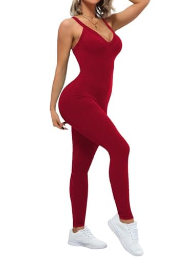 VUTRU Women’s Jumpsuits Sleeveless Cross Strap Sexy Workout One Piece Bodysuit Tummy Control Romper, Red L - Thumbnail 2