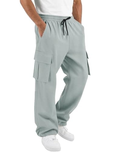 Runcati Mens Cargo Pants Hiking Athletic Joggers Sweatpants Elastic Waist Drawstring Casual Trousers with Multi Pockets - Image 1