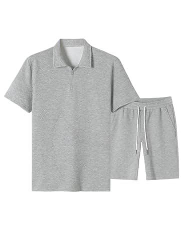 JMIERR Men's Old Money Polo Shirt and Shorts Set 2 Piece Outfits Mens Fashion Clothing Summer Casual Tracksuits, Large, A Grey - Image 1