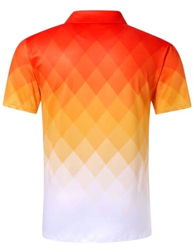 uideazone Polo Shirt for Men Slim Fit Athletic Golf Shirts Short Sleeve Orange White Yellow Performance Golf Polos 3XL - Thumbnail 4