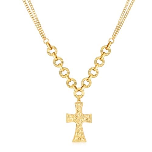 SHANTYSON Chunky Cross Necklace for Women Gold Plated Big Cross Pendant Hammered Thick Chain Necklace Statement Faith Jewelry - Image 1