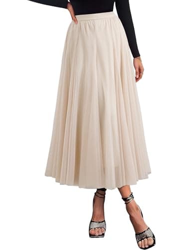Happy Sailed Women's Tulle Skirt Elastic High Waisted Mesh Layered A-Line Long Flowy Skirts for Women Night Out Women Clothes Fashion 2026 Beige Small - Image 1