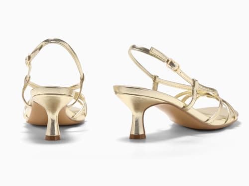 Coutgo Womens Strappy Sandals Slingback Kitten Low Heels Open Toe Buckle Strap Summer Party Dress Shoes, Light Gold, Size 8.5 - Thumbnail 6