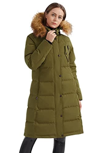 Orolay Women's Down Jacket Winter Long Coat Windproof Puffer Jacket with Fur Hood Martini Olive L - Image 1
