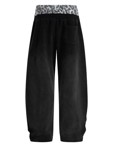 Aelfric Eden Leopard Double Waist Baggy Sweatpants Wide Leg Trouser Casual Lounge Pants with Pockets Unisex Black M - Thumbnail 4