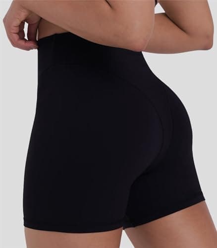 Sunzel Booty Contouring Biker Shorts for Women – High Waist Tummy Control Soft Squat Proof Thong Seams Workout Gym Spandex 4" Inseam Black Medium - Thumbnail 4
