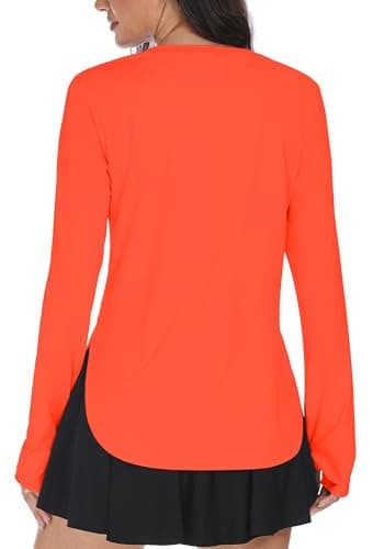 Alaroo Womens Workout Tops for Women Long Sleeve Sun Protection T Shirts for Hiking Gym Running Yoga Pilates Orange L - Thumbnail 4